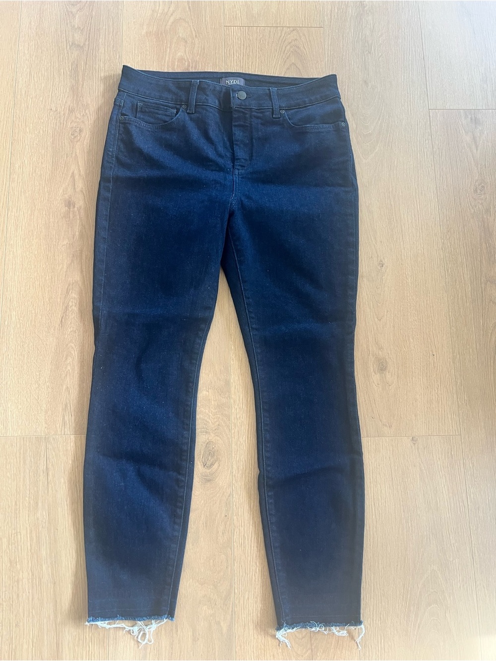 NYDJ Lift & Tuck Dark Blue Women's Skinny Frayed Ankle Jeans Size 12